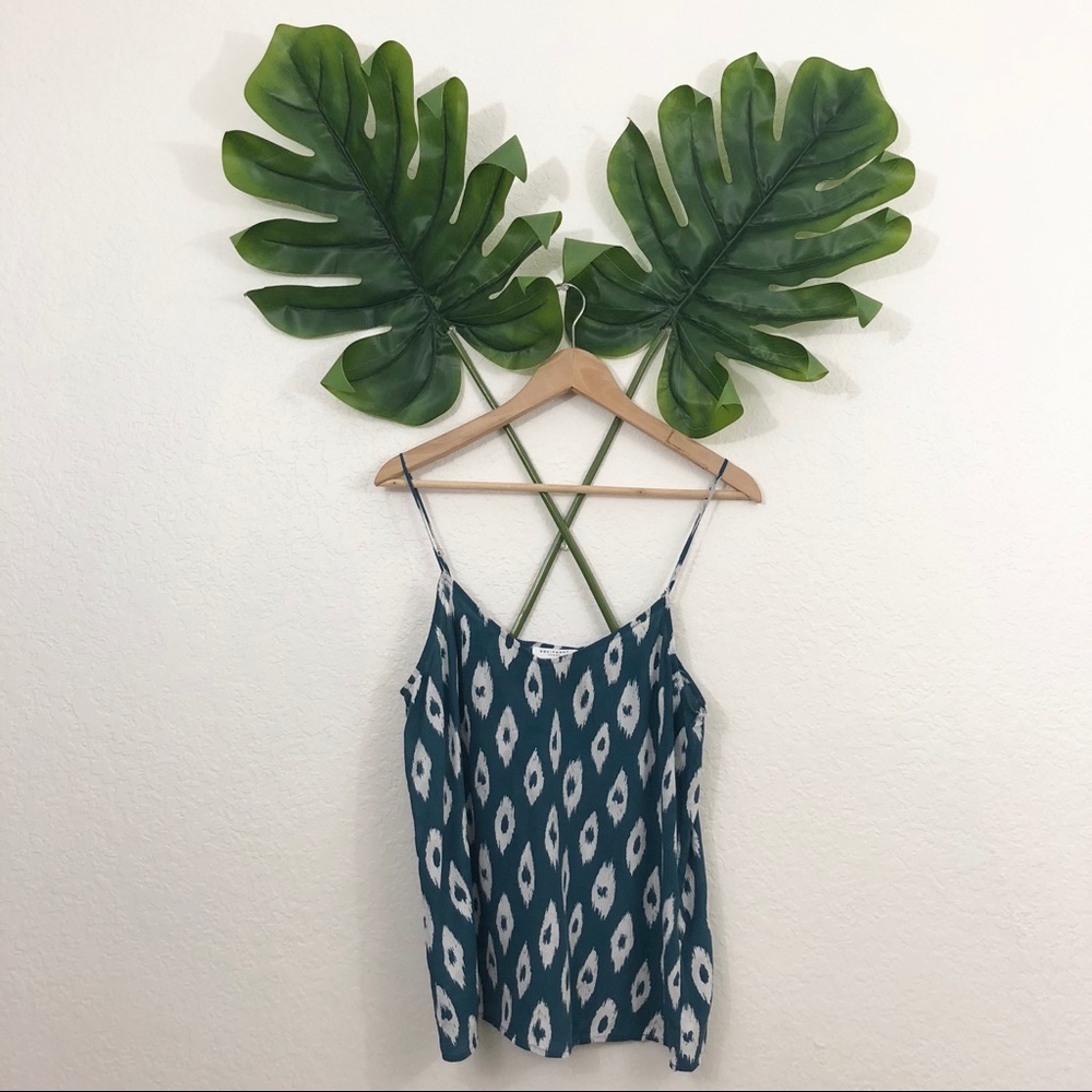 Equipment 100% Silk Teal Printed Layla Tank Top